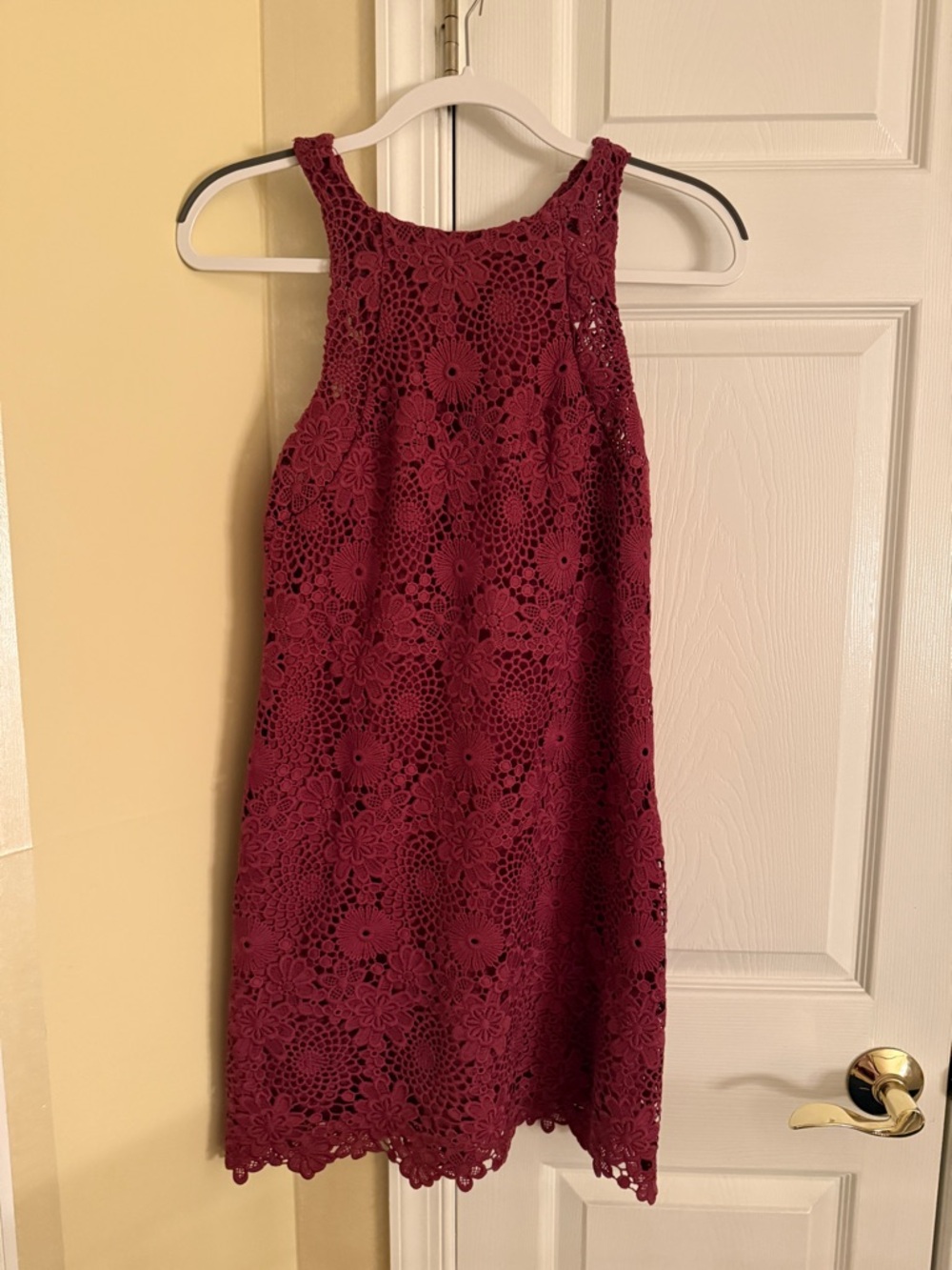 Wayf Wine Crochet Lace Midi Dress